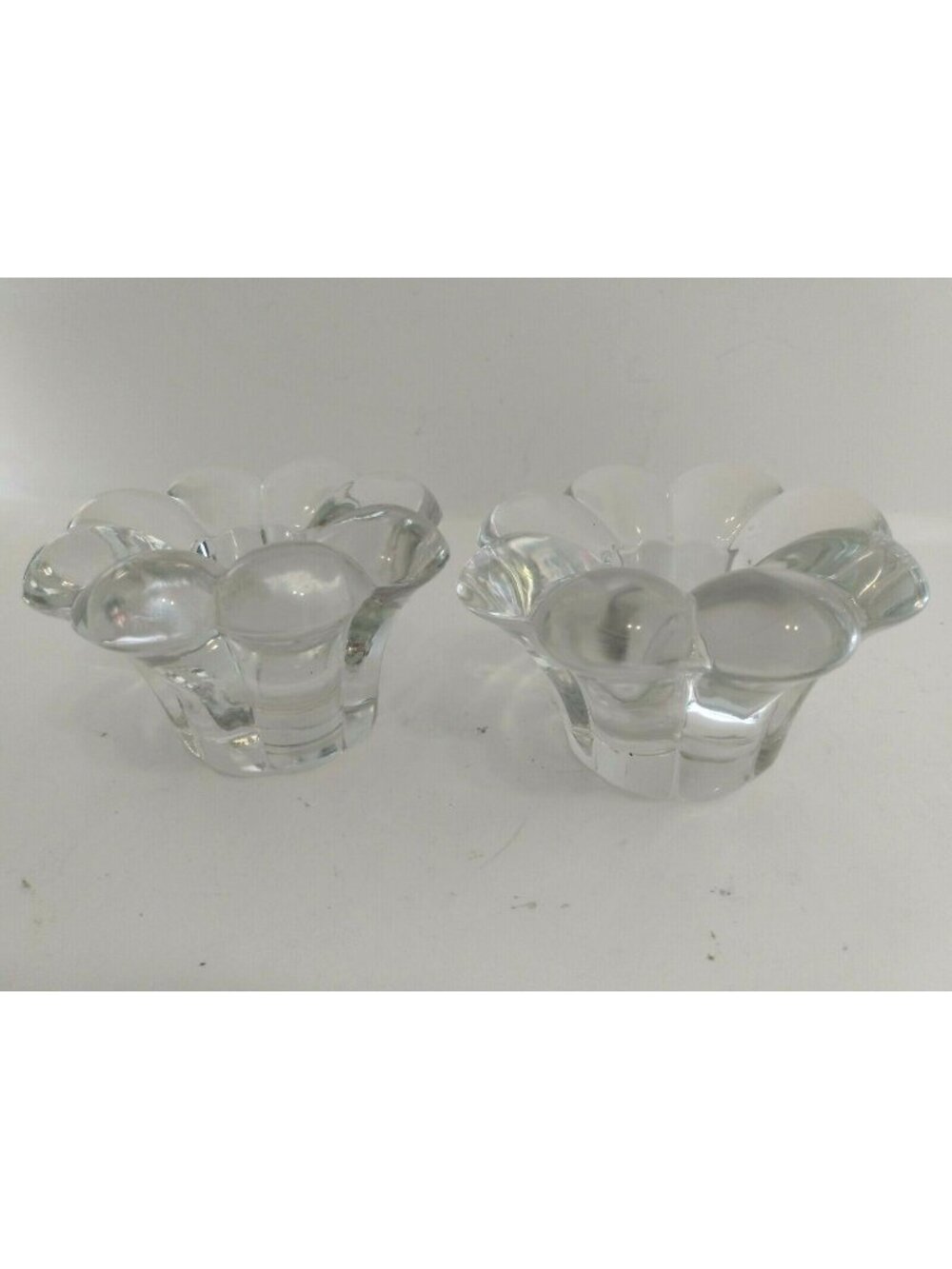 Crystal Glass Candle Holders (set of 2) Low Profile Heavy Crystal Glass